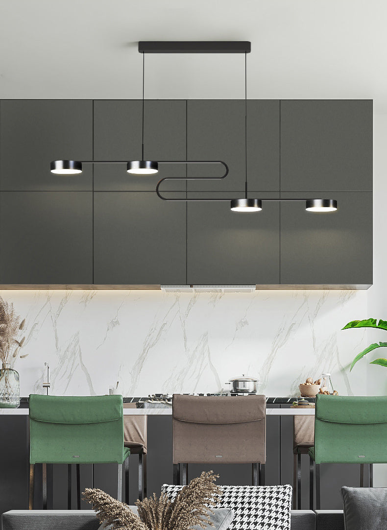 4 lichte lineaire hanglampverlichting Moderne keukeneilandverlichting metalen eiland hanglampen in zwart