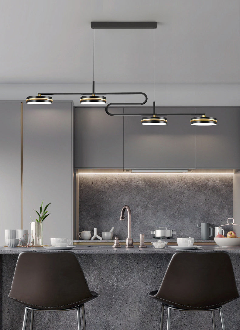 4 lichte lineaire hanglampverlichting Moderne keukeneilandverlichting metalen eiland hanglampen in zwart