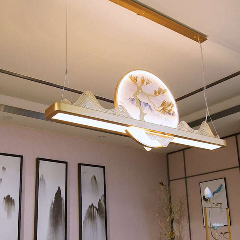 Linear Island Pendant LED Chinese Modern Ceiling Pendant Light for Dining Room