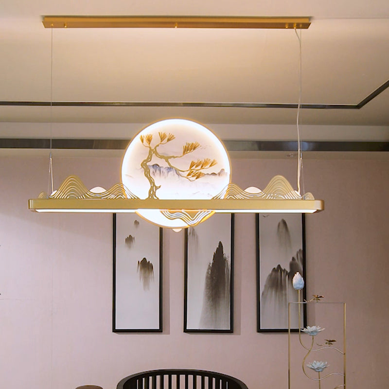 Linear Island Pendant LED Chinese Modern Ceiling Pendant Light for Dining Room