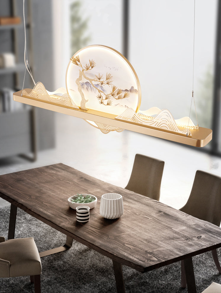 Linear Island Pendant LED Chinese Modern Ceiling Pendant Light for Dining Room