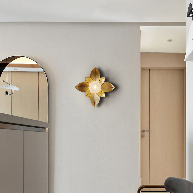 Modernist Globe Sconce Light Fixture Metal 1 Bulb Bedroom Wall Mount Lighting in Brass