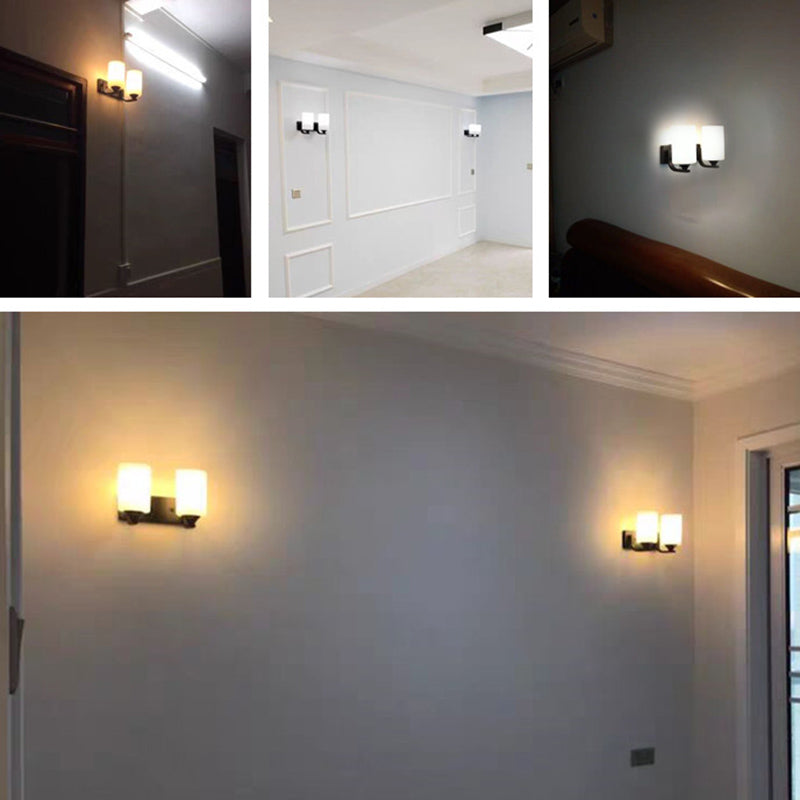 Zylinder Schwarze Leuchtenbeleuchtung Industriemilchglas Wandleuchte Lampe
