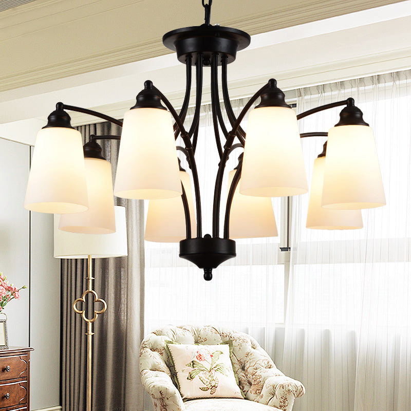 3/6/8 Lumières Verre givrée Chandelier suspendu traditionnel Black Fusered Living Pendant Lightture
