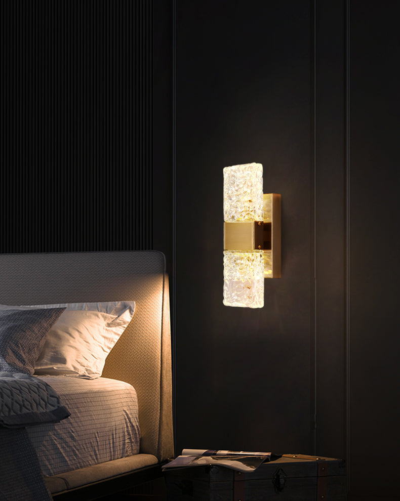 2-Light Modern Squared Wall Lights Crystal Wall Mounted Lamps for Bedroom
