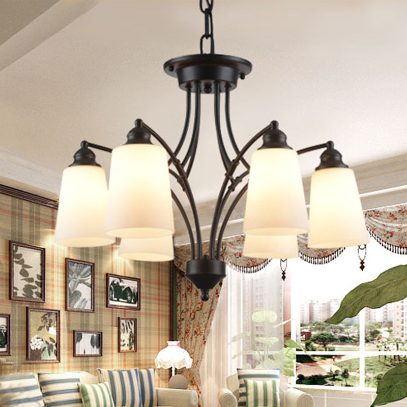 3/6/8 Lumières Verre givrée Chandelier suspendu traditionnel Black Fusered Living Pendant Lightture
