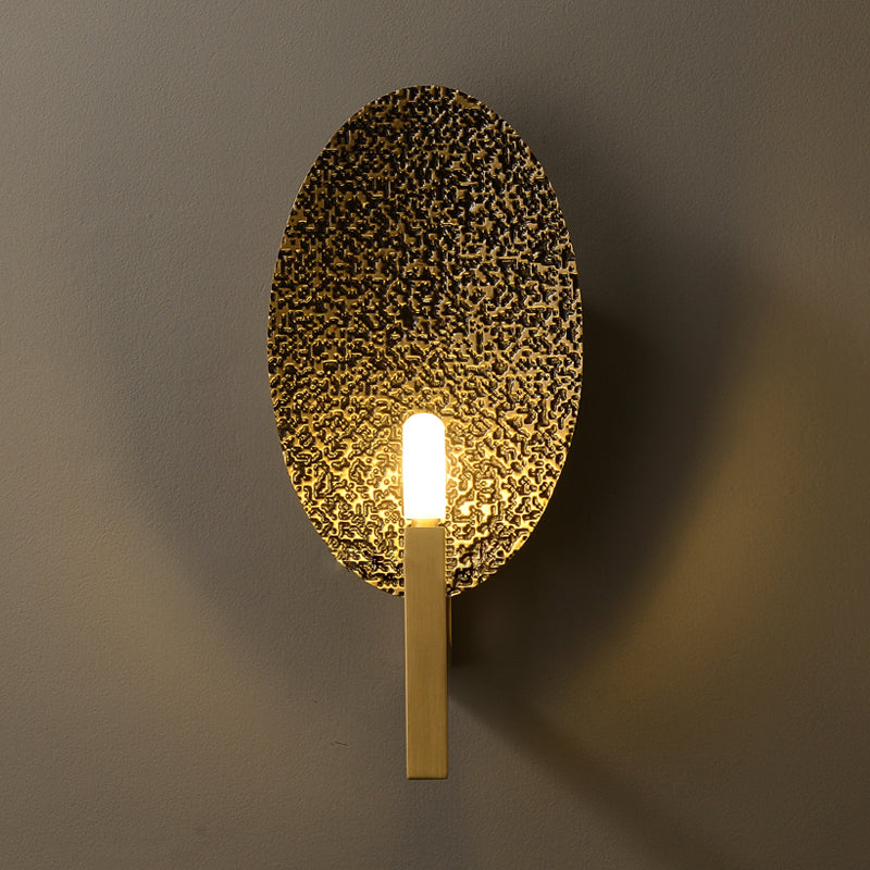 Contemporary Oval Metal Sconce Light 1 Bulb LED Wall Mounted Lamp in Brass for Bedroom