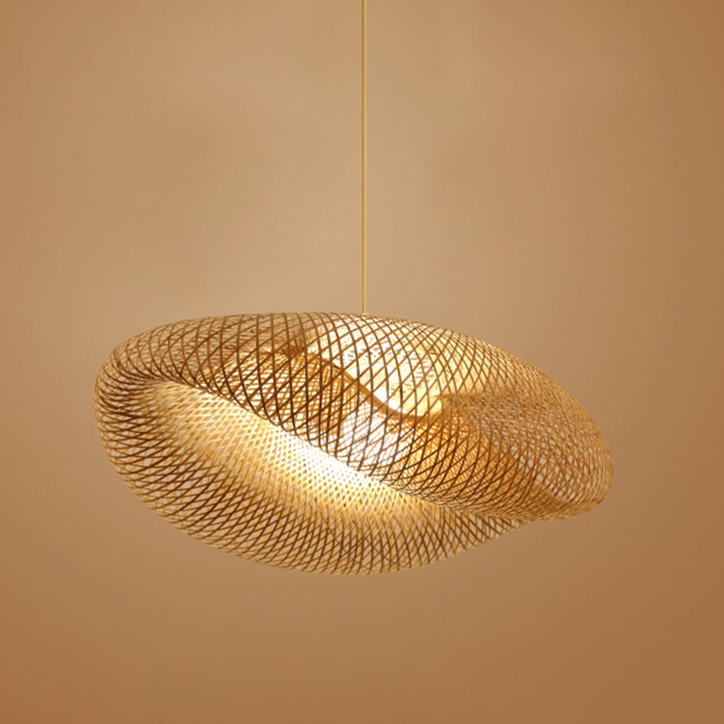 Japanese Bamboo Pendant Light Geometric Ceiling Light Fixture for Tea Room