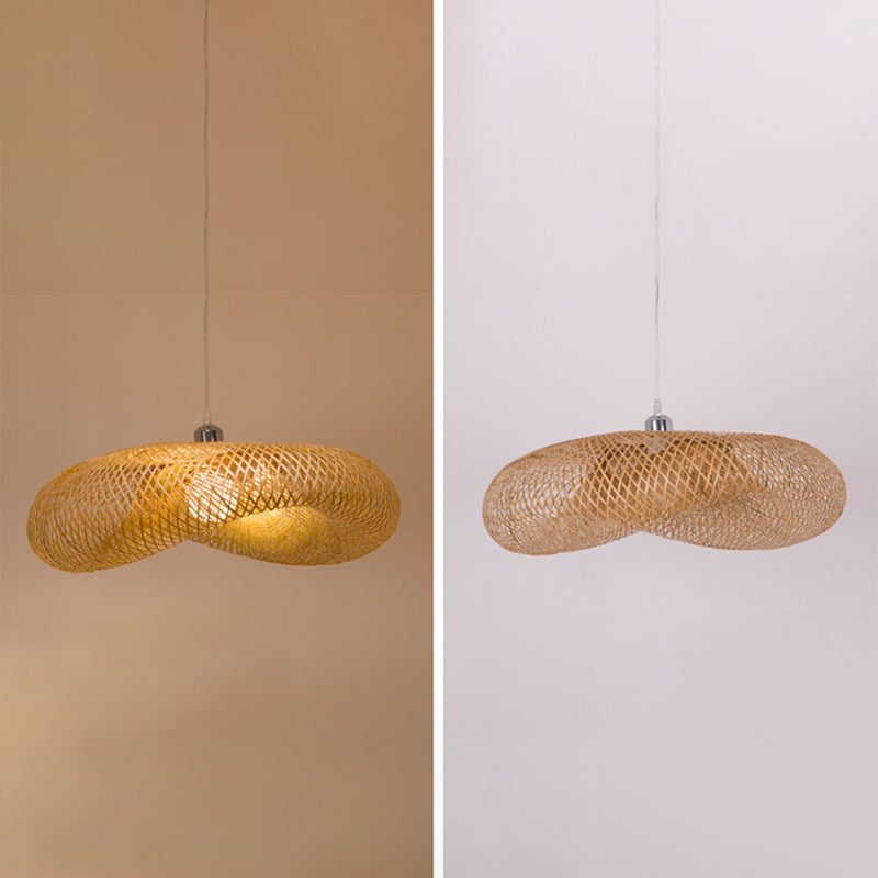 Japanese Bamboo Pendant Light Geometric Ceiling Light Fixture for Tea Room