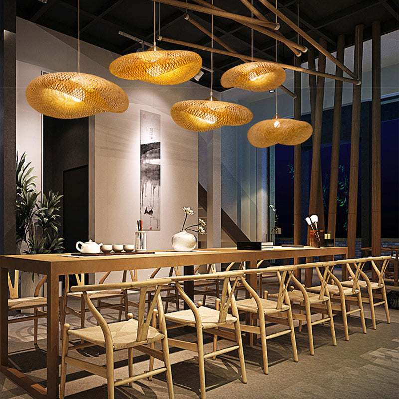 Japanese Bamboo Pendant Light Geometric Ceiling Light Fixture for Tea Room