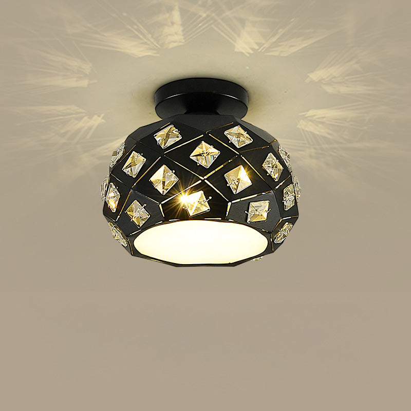 Crystal Inserted Globe Ceiling Light Nordic 1 Head Flush Mount Light for Hallway