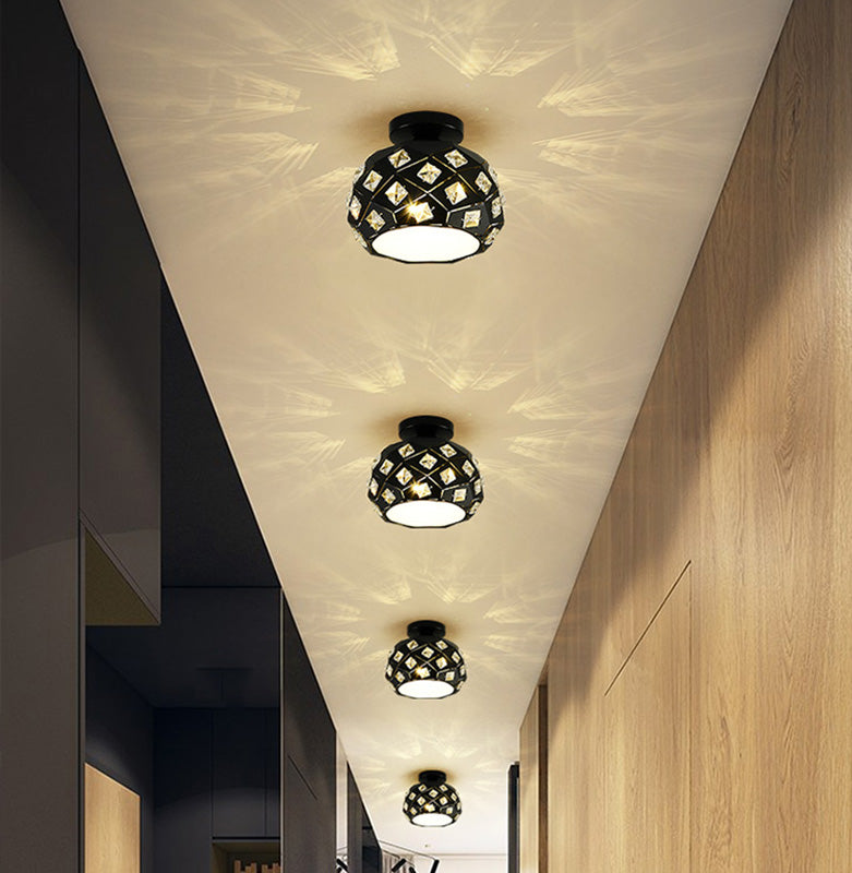 Crystal Inserted Globe Ceiling Light Nordic 1 Head Flush Mount Light for Hallway