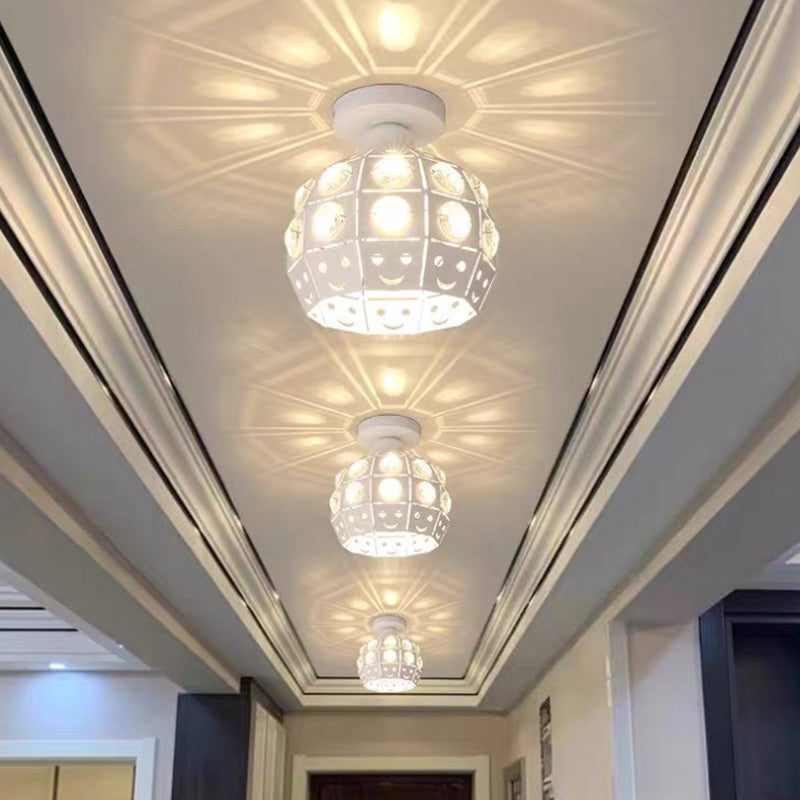 Plafón de techo redondo para pasillo, luz empotrada de cristal, estilo nórdico, 1 luz, color blanco