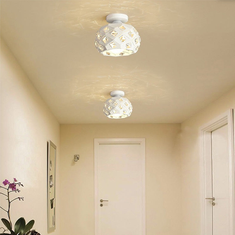 Plafón de techo redondo para pasillo, luz empotrada de cristal, estilo nórdico, 1 luz, color blanco