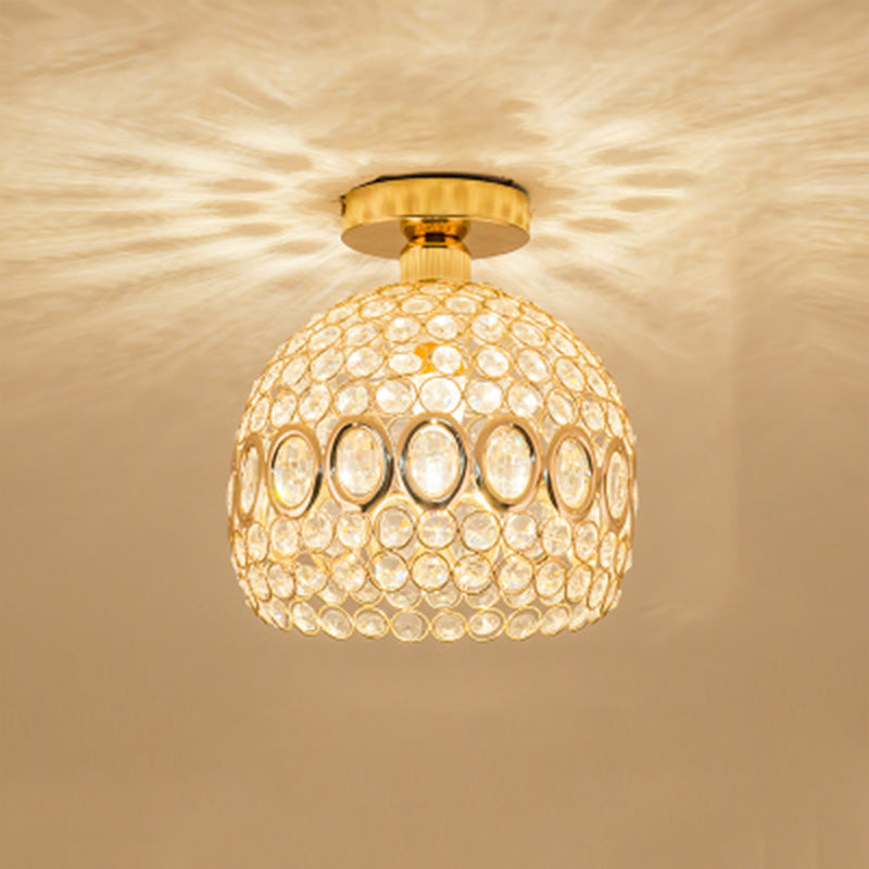 Gold Dome Shade Flush Ceiling Light Contemporary 1 Bulb Crystal Flush Light for Corridor