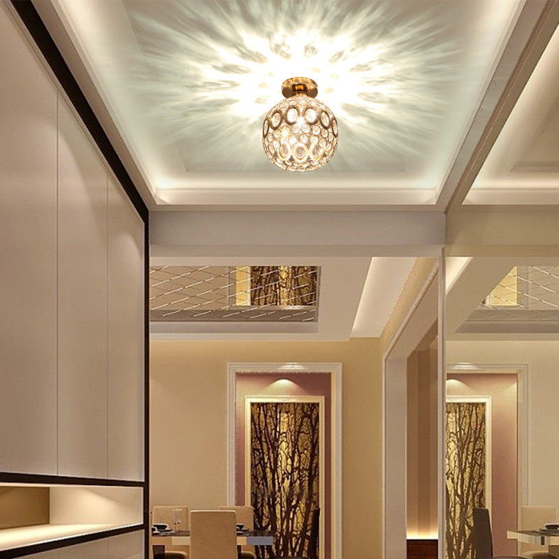 Gold Dome Shade Flush Ceiling Light Contemporary 1 Bulb Crystal Flush Light for Corridor