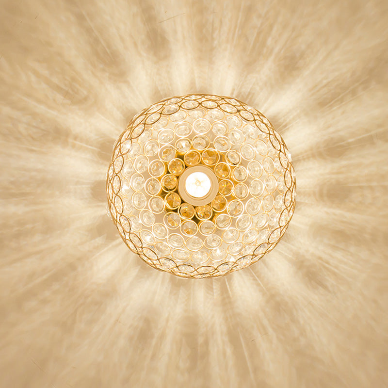 Gold Dome Shade Flush Ceiling Light Contemporary 1 Bulb Crystal Flush Light for Corridor