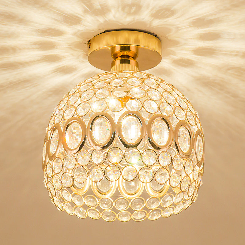 Gold Dome Shade Flush Ceiling Light Contemporary 1 Bulb Crystal Flush Light for Corridor