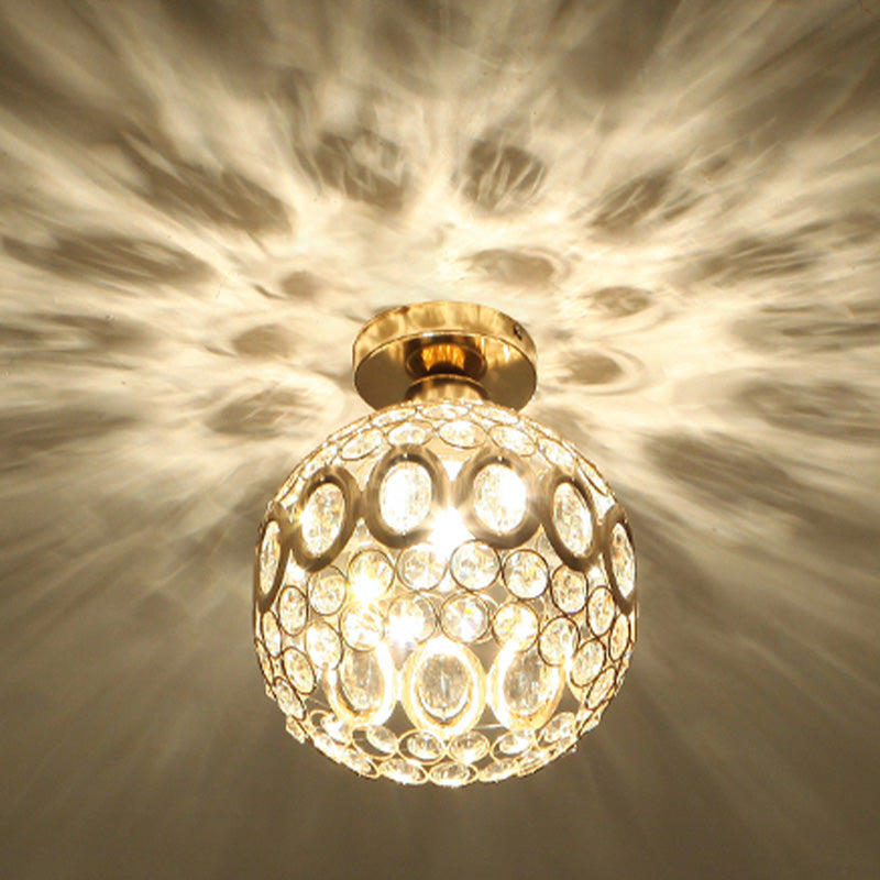 Gold Dome Shade Flush Ceiling Light Contemporary 1 Bulb Crystal Flush Light for Corridor