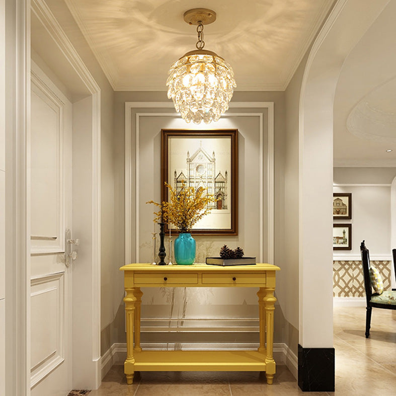 Gold Dome Shade Flush Ceiling Light Contemporary 1 Bulb Crystal Flush Light for Corridor