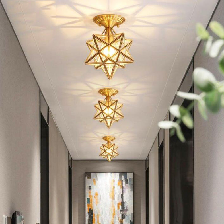 Luz de techo semi-flush de estrella lámpara de lámpara de montaje de techo de vidrio tradicional para dormitorio