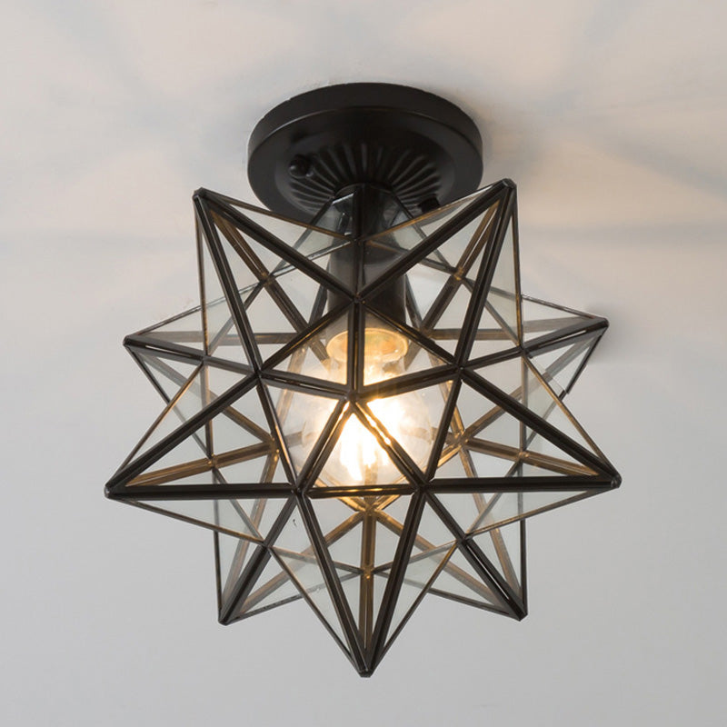 Luz de techo semi-flush de estrella lámpara de lámpara de montaje de techo de vidrio tradicional para dormitorio