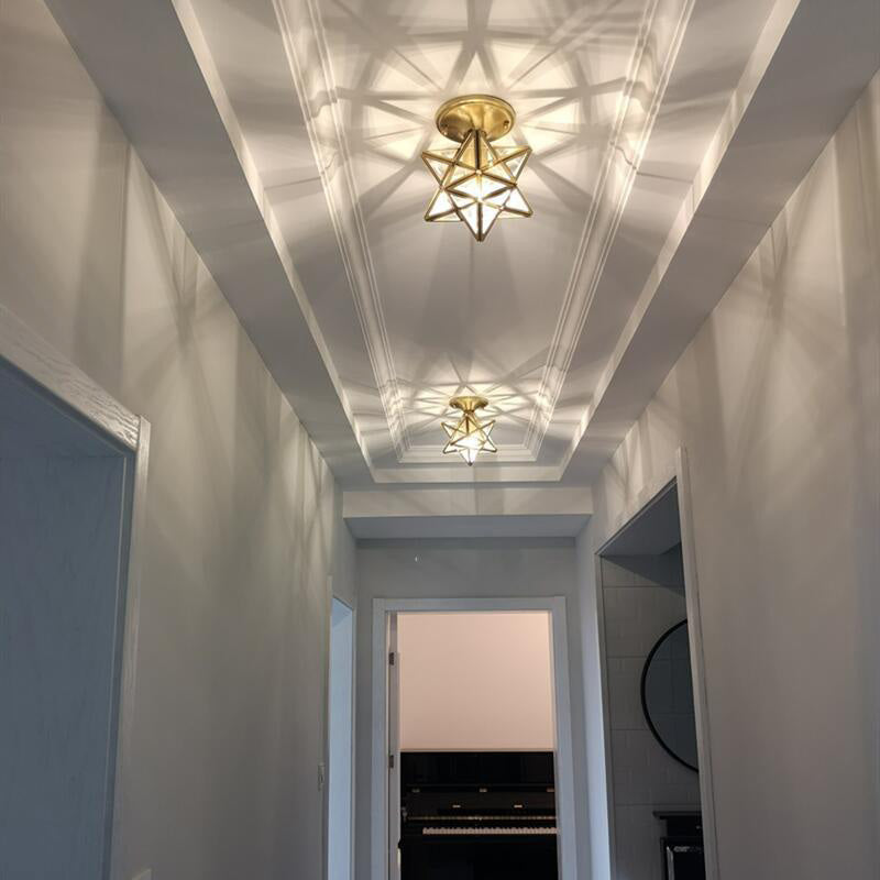 Luz de techo semi-flush de estrella lámpara de lámpara de montaje de techo de vidrio tradicional para dormitorio