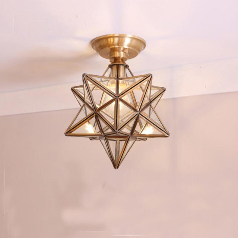 Luz de techo semi-flush de estrella lámpara de lámpara de montaje de techo de vidrio tradicional para dormitorio