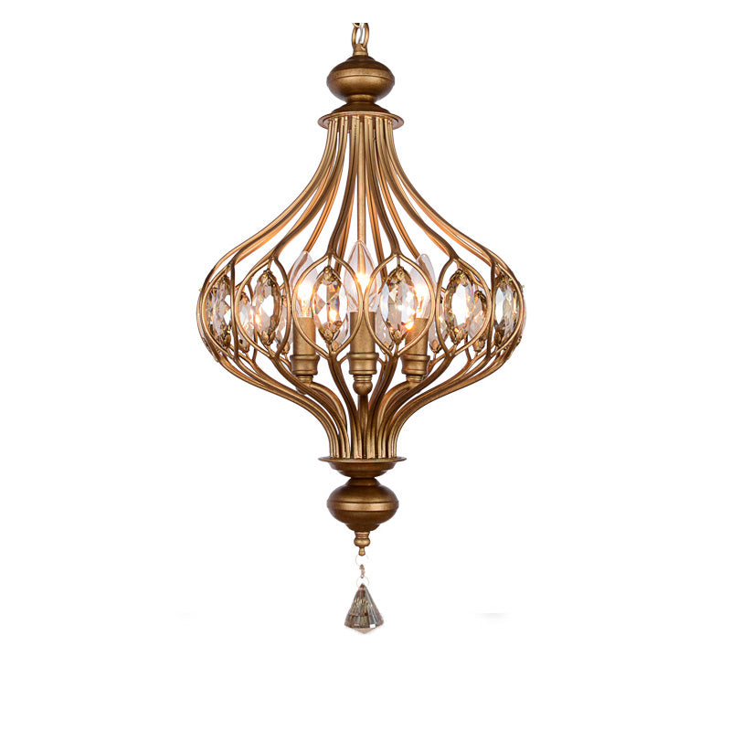 Spherical Ceiling Hanging Lantern Vintage Crystal Gold Chandelier for Hallway