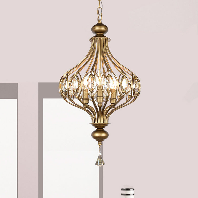 Spherical Ceiling Hanging Lantern Vintage Crystal Gold Chandelier for Hallway