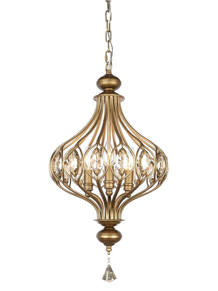 Plafond sphérique suspendu Lantern Vintage Crystal Gold Chandelier pour couloir
