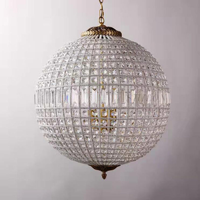 Brass Finish Globe Pendant Lighting Fixture Simple Style Crystal Chandelier for Bedroom