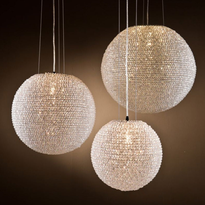 Silver Spherical Chandelier Lighting Minimalist 1-Light Crystal Suspension Lamp