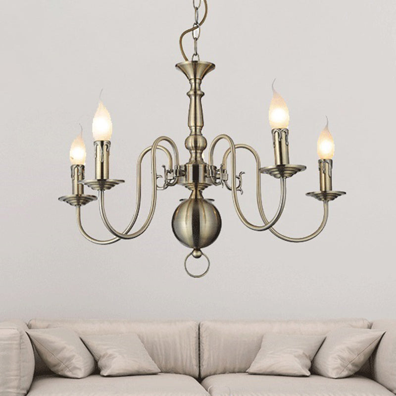 5 Lights Ceiling Light Traditional Swirled Arm Metal Hanging Chandelier in Chrome for Living Room