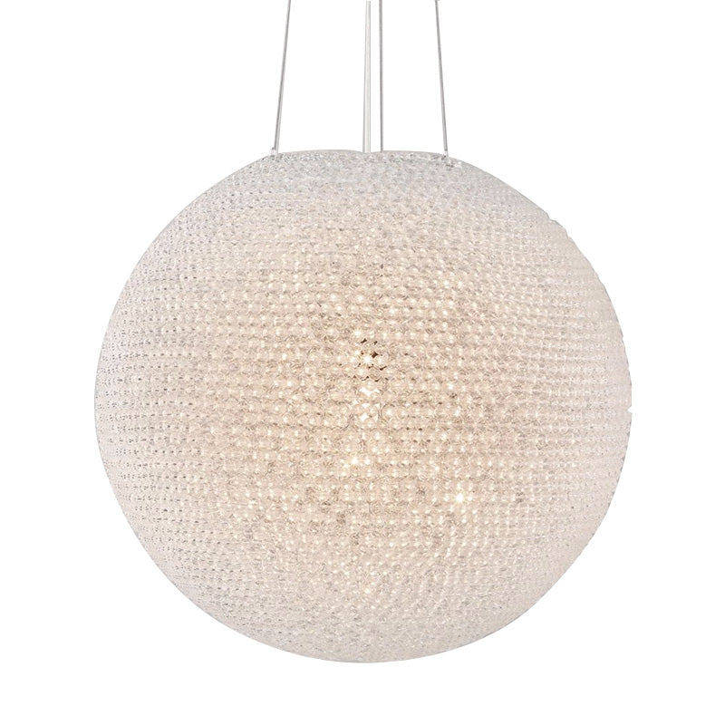 Silver Spherical Chandelier Lighting Minimalist 1-Light Crystal Suspension Lamp