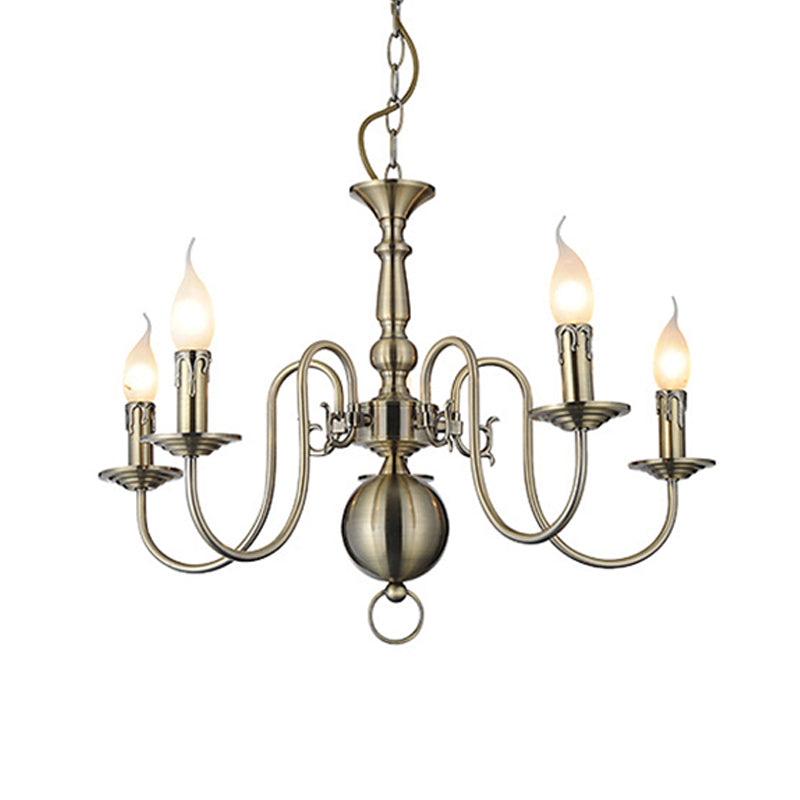 5 Lights Ceiling Light Traditional Swirled Arm Metal Hanging Chandelier in Chrome for Living Room