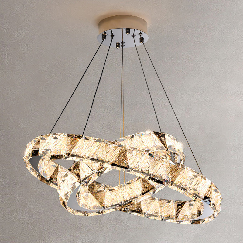 Clear Crystal Round Hanging Lamp Minimalist Chandelier in Gold for Foyer