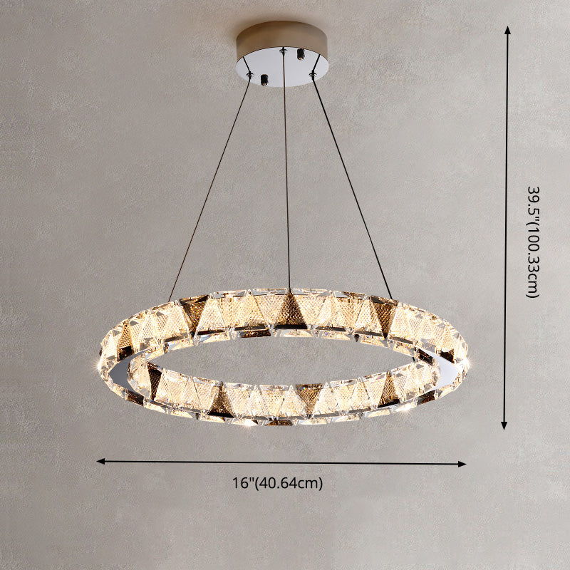 Clear Crystal Round Hanging Lamp Minimalist Chandelier in Gold for Foyer