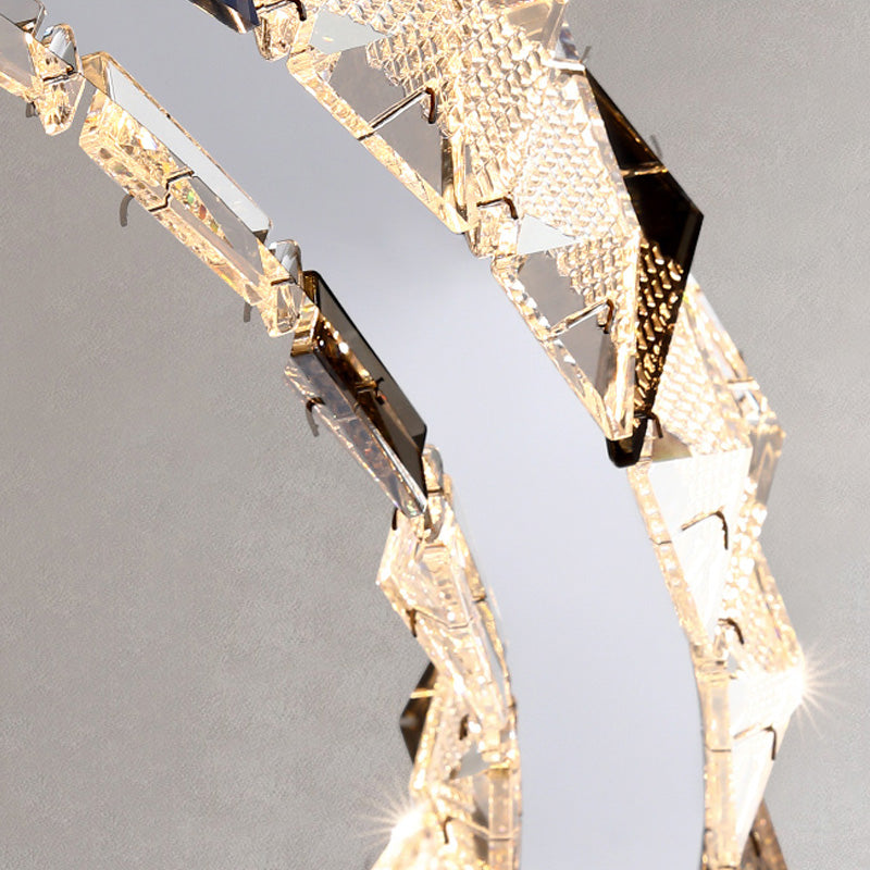 Clear Crystal Round Hanging Lamp Minimalist Chandelier in Gold for Foyer