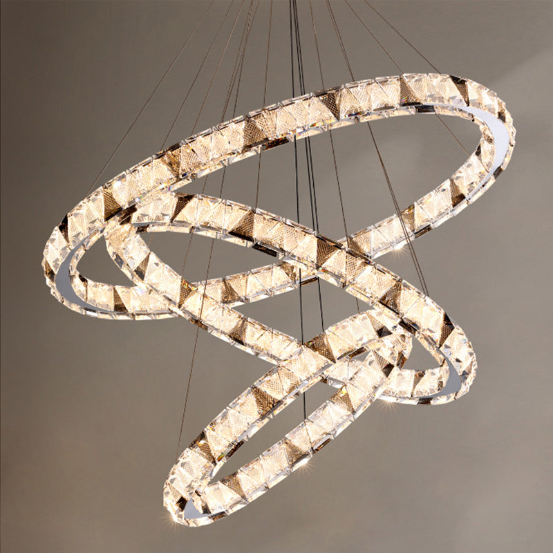 Clear Crystal Round Hanging Lamp Minimalist Chandelier in Gold for Foyer