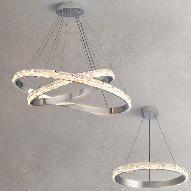 Silver Simplicity Chandelier Crystal Hanging Lamp for Living Room Dinning Room