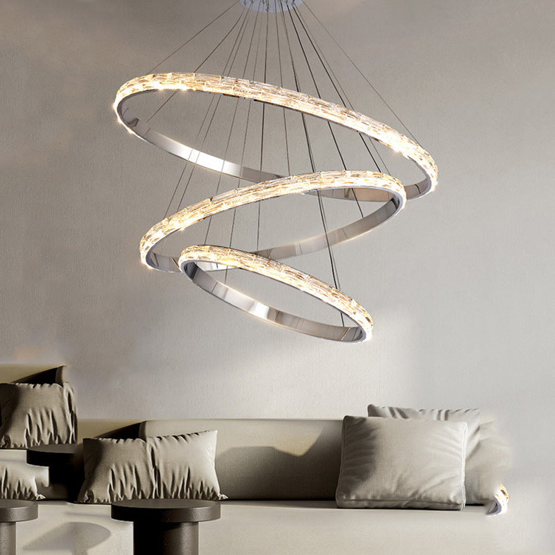 Silver Simplicity Chandelier Crystal Hanging Lamp for Living Room Dinning Room