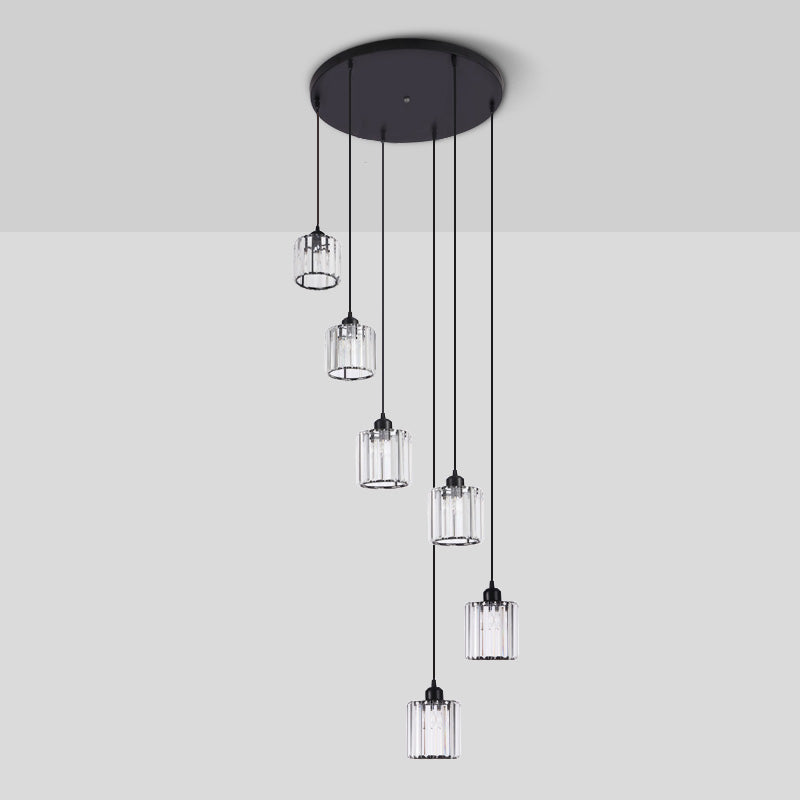 Contemporary Cylindrical Pendant Clear Crystal Multiple Hanging Ceiling Light for Spiral Stair