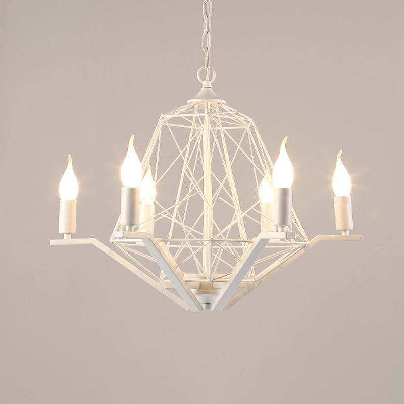 6 luci a soffitto leggero tradizionale lampadario a pendenza in metallo in nero/bianco con gabbia geometrica