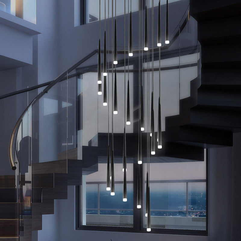 Stairs Pendant Light Fixture Metal Line Shape Modern Style Multiple Hanging Light