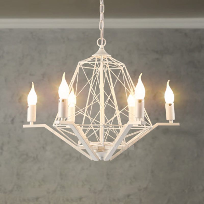 6 luci a soffitto leggero tradizionale lampadario a pendenza in metallo in nero/bianco con gabbia geometrica