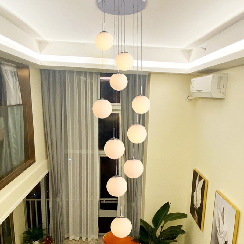 Modern Ball Pendant Glass 10 Heads Multiple Hanging Ceiling Light for Spiral Stair