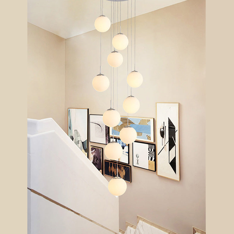Modern Ball Pendant Glass 10 Heads Multiple Hanging Ceiling Light for Spiral Stair