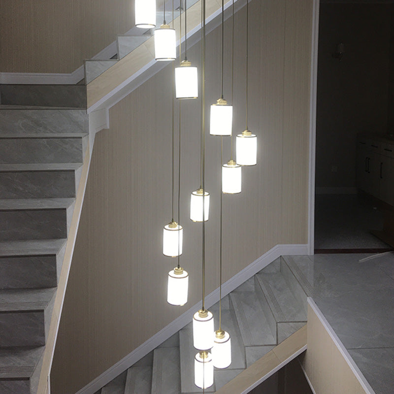 Modern Cylindrical Pendant Glass Multiple Hanging Ceiling Light for Spiral Stair