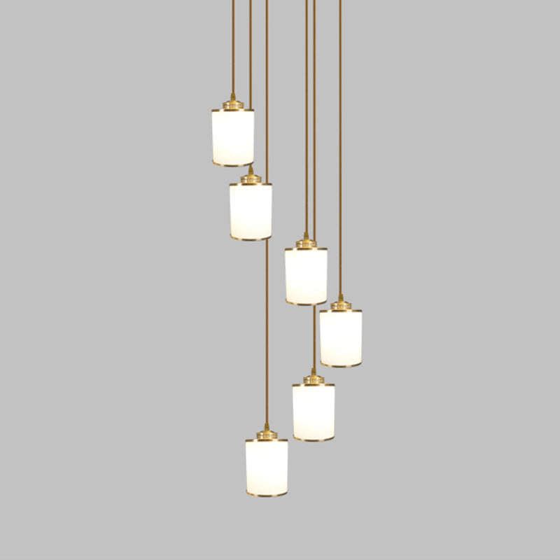 Modern Cylindrical Pendant Glass Multiple Hanging Ceiling Light for Spiral Stair